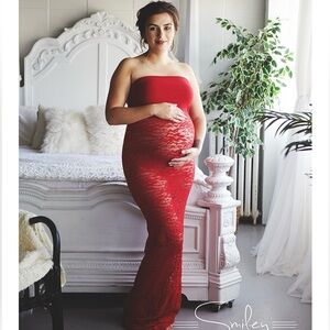 Red Stretch Lace Maternity Gown s-m Photoshoots​​